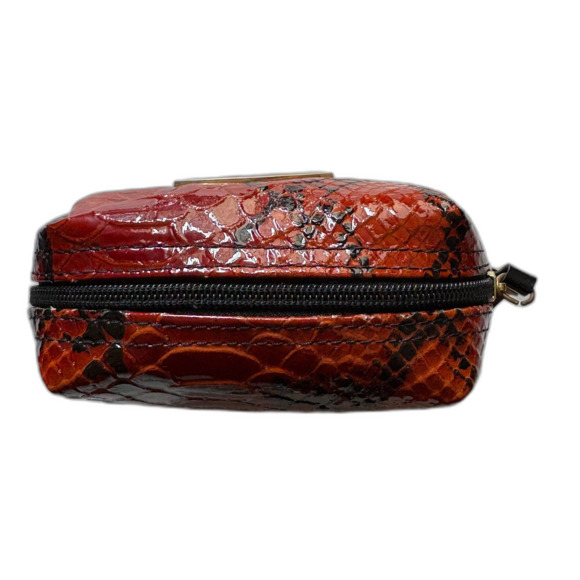 Yamamoto Red Faux Snakeskin Embossed Leather Zip Pouch Small Bag Coin Purse - Picture 5 of 7